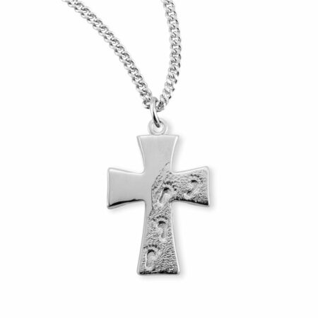 Sterling Silver Footprints in the Sand Cross
