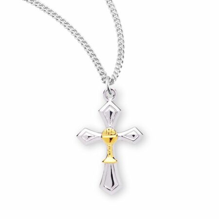 Two-Tone Sterling Silver Cross with a Chalice