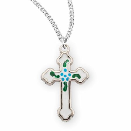 Sterling Silver Budded Latin Style Enameled Cross