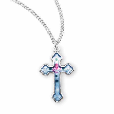 Sterling Silver Blue Enameled Cross