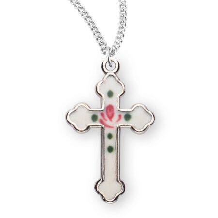Sterling Silver White Enameled Cross