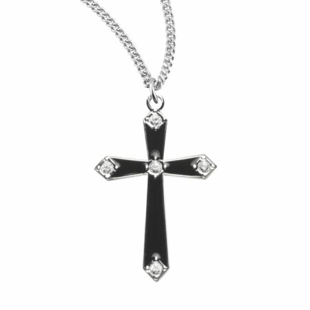 Sterling Silver Black Enameled Cross