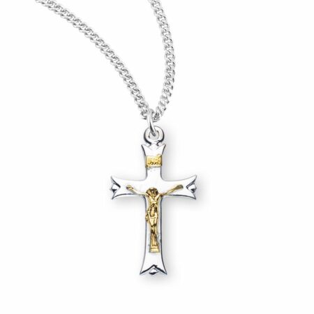 Sterling Silver Two Toned Notched Flared Tip Crucifix