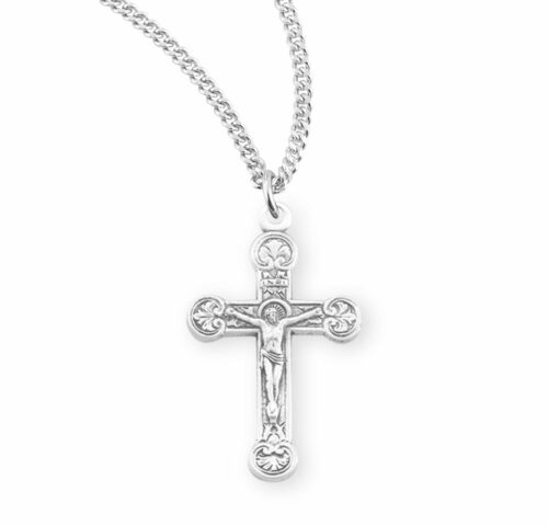 Floret Tipped Sterling Silver Crucifix