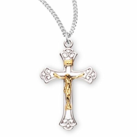 Swirled Sterling Silver Two Toned Crucifix