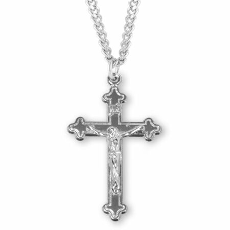 High Polished Budded Sterling Silver Crucifix