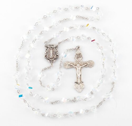 Sterling Silver Rosary handmade with Swarovski Crystal 6mm Aurora Borealis Helix Shape Beads by HMH - Image 2
