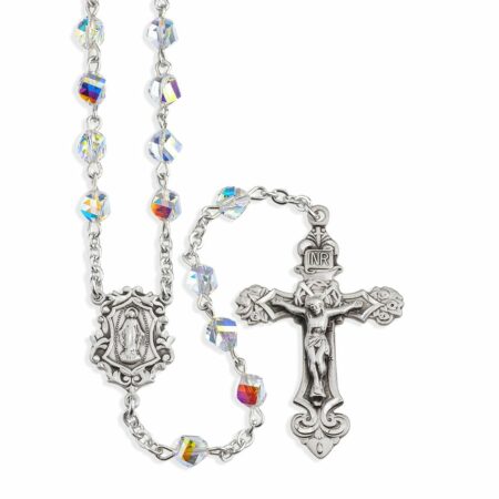 Sterling Silver Rosary handmade with Swarovski Crystal 6mm Aurora Borealis Helix Shape Beads by HMH