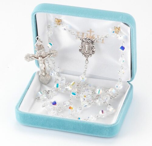 Sterling Silver Rosary handmade with Swarovski Crystal 6mm Aurora Borealis Helix Shape Beads by HMH - Image 3