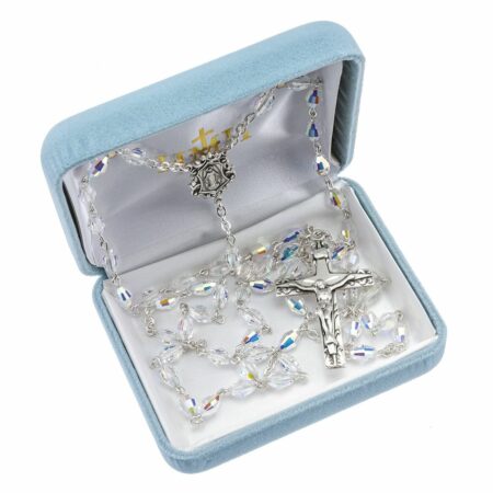 Sterling Silver Rosary handmade with Swarovski Crystal 6mm x 4mm Aurora Borealis Beads by HMH