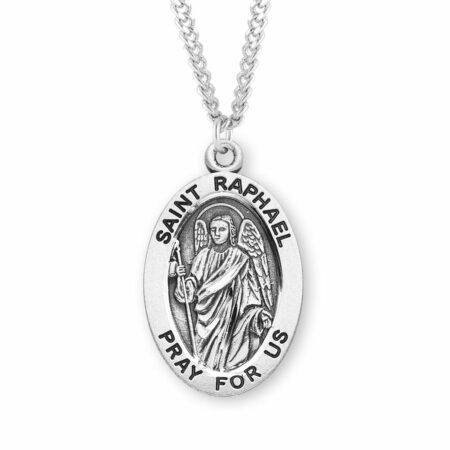 Patron Saint Raphael Archangel Oval Sterling Silver Medal