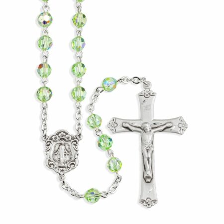 Sterling Silver Rosary Hand Made with Swarovski Crystal 6mm Chrysolite Faceted Round Beads by HMH