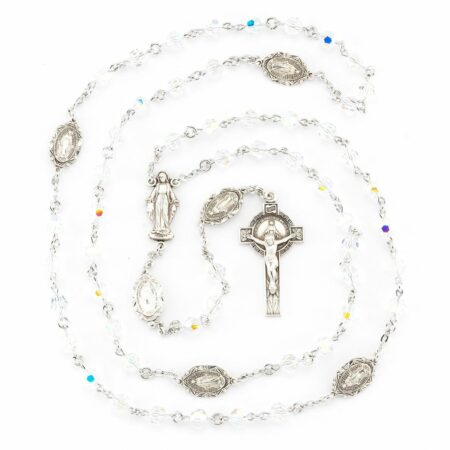 Sterling Silver Rosary Hand Made with Swarovski Crystal 6mm Aurora Borealis Faceted Round Beads by HMH