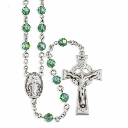 Sterling Silver Rosary Hand Made with Swarovski Crystal 6mm Erinite Faceted Round Beads by HMH
