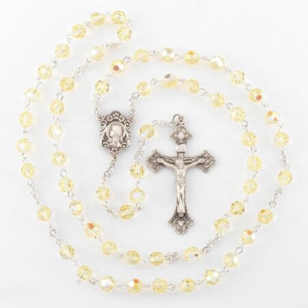 Sterling Silver Rosary Hand Made with Swarovski Crystal 6mm Jonquil Faceted Round Beads by HMH