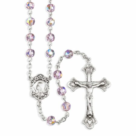 Sterling Silver Rosary Hand Made with Swarovski Crystal 6mm Light Amethyst Faceted Round Beads by HMH