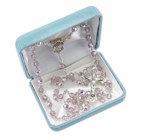 Sterling Silver Rosary Hand Made with Swarovski Crystal 6mm Light Amethyst Faceted Round Beads by HMH - Image 2