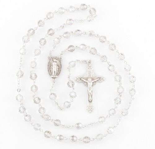 Sterling Silver Rosary Hand Made with Swarovski Crystal 6mm Smoked Faceted Round Beads by HMH - Image 2