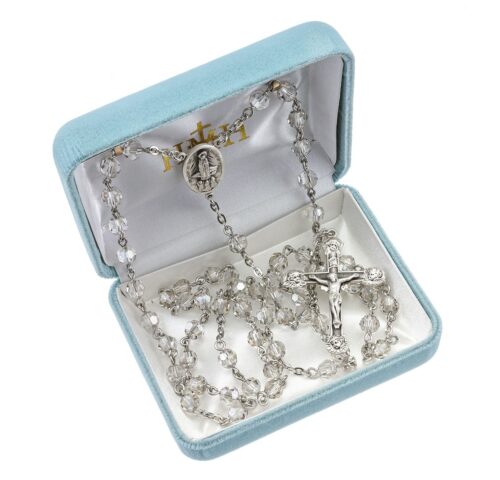Sterling Silver Rosary Hand Made with Swarovski Crystal 6mm Smoked Faceted Round Beads by HMH - Image 3