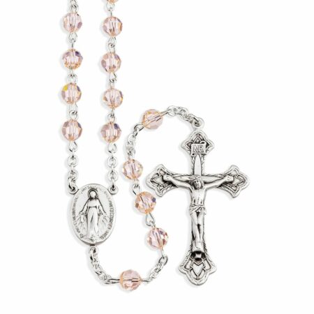 Sterling Silver Rosary Hand Made with Swarovski Crystal 6mm Silk Faceted Round Beads by HMH