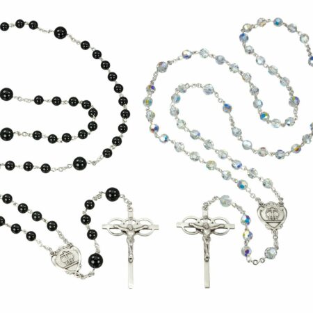 Sterling Silver Wedding Rosary Set Hand Made with Swarovski Crystal 6mm Beads and Onyx Beads by HMH