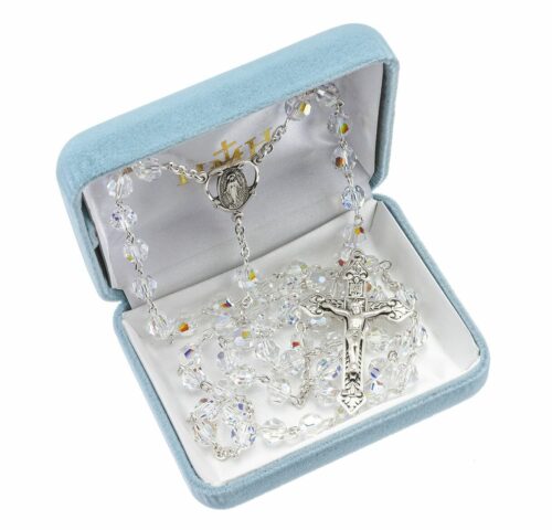 Sterling Silver Rosary Hand Made with Swarovski Crystal 7mm Aurora Borealis Faceted Beads by HMH - Image 2