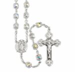 Sterling Silver Rosary Hand Made with Swarovski Crystal 7mm Aurora Borealis Beads by HMH