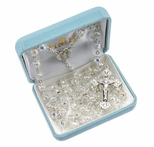 Sterling Silver Rosary Hand Made with Swarovski Crystal 7mm Aurora Borealis Beads by HMH - Image 2