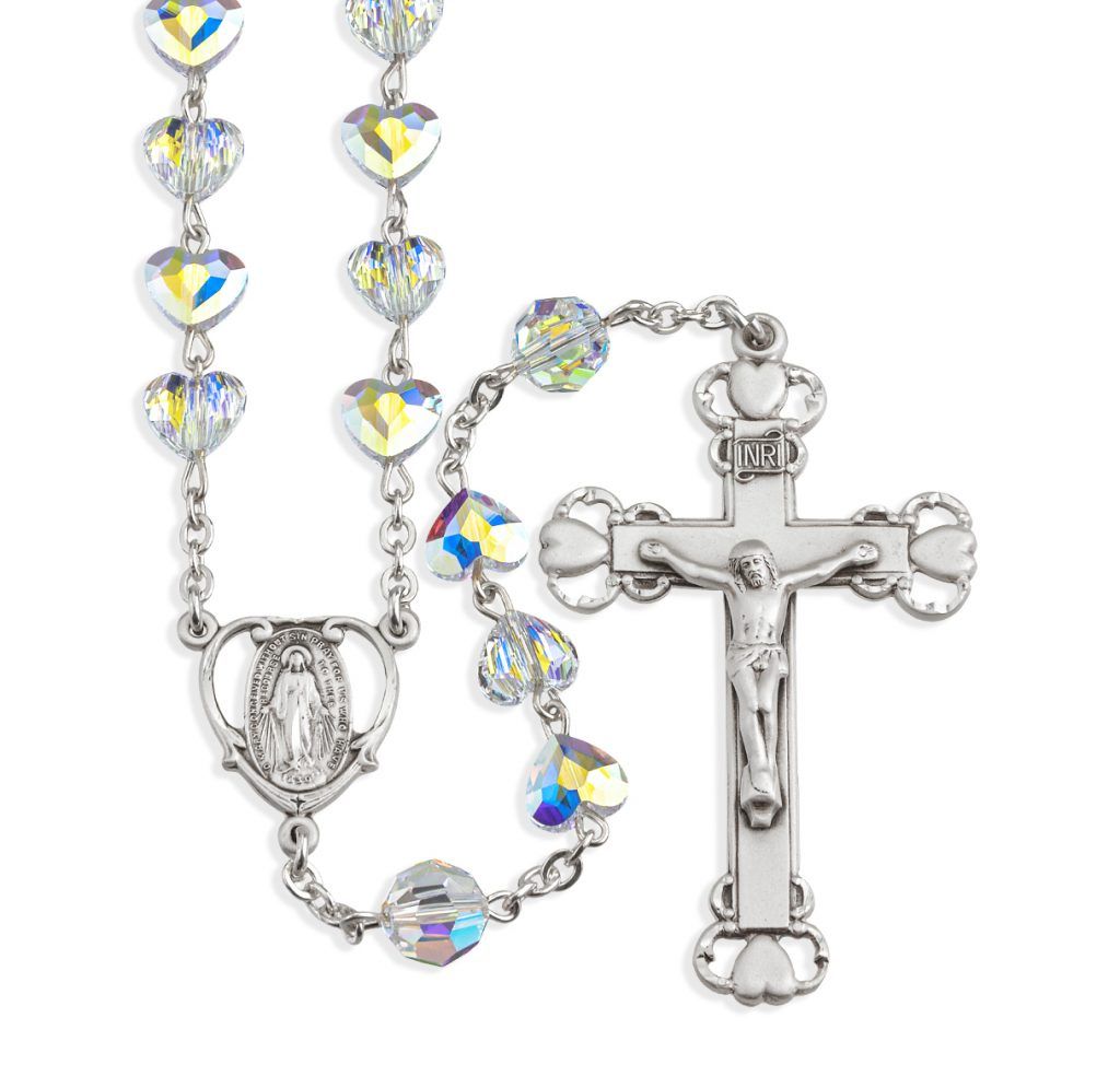 Sterling Silver Rosary Hand Made with Swarovski Crystal 8mm Aurora ...