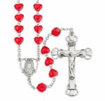 Sterling Silver Rosary Hand Made with Swarovski Crystal 8mm Red Heart Shape Beads by HMH