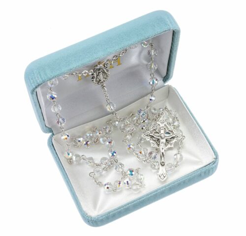 Sterling Silver Rosary Hand Made with Swarovski Crystal 8mm Round Multi-Faceted Beads by HMH - Image 2
