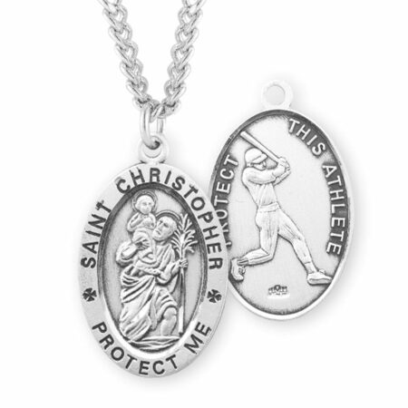 Saint Christopher Oval Sterling Silver Baseball Male Athlete Medal