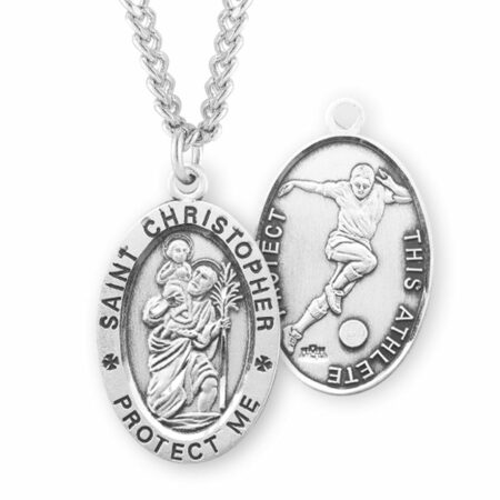 Saint Christopher Oval Sterling Silver Soccer Male Athlete Medal