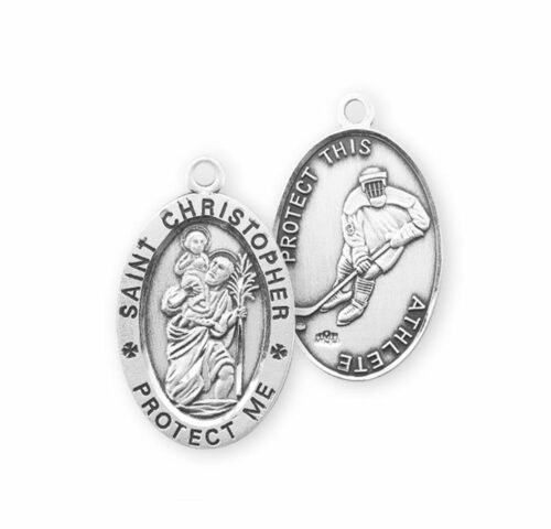 Saint Christopher Oval Sterling Silver Hockey Male Athlete Medal - Image 2