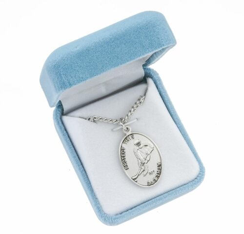 Saint Christopher Oval Sterling Silver Hockey Male Athlete Medal - Image 3