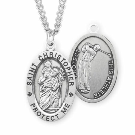 Saint Christopher Oval Sterling Silver Golf Male Athlete Medal