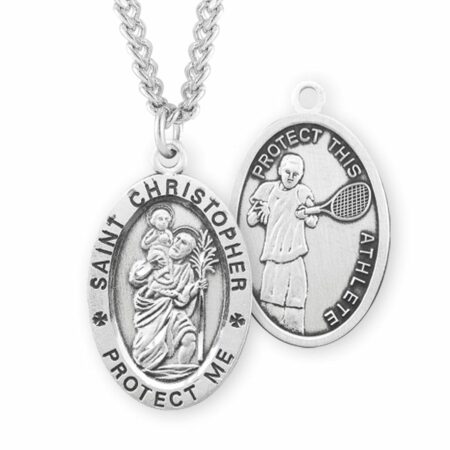 Saint Christopher Oval Sterling Silver Tennis Male Athlete Medal