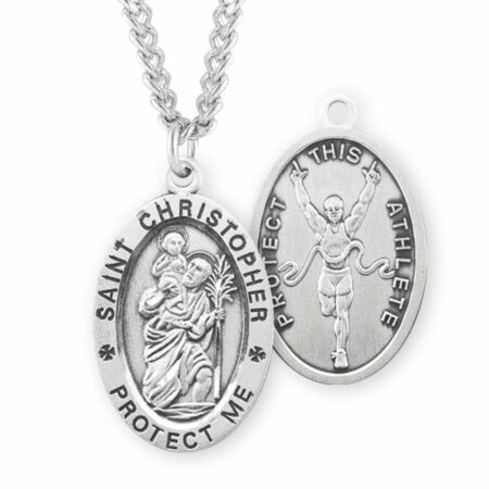 Sterling Silver Oval Sterling Silver Saint Christopher Track Male Athlete Medal