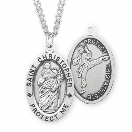 Saint Christopher Oval Sterling Silver Martial Arts Athlete Medal