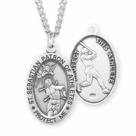 Saint Sebastian Oval Sterling Silver Baseball Male Athlete Medal