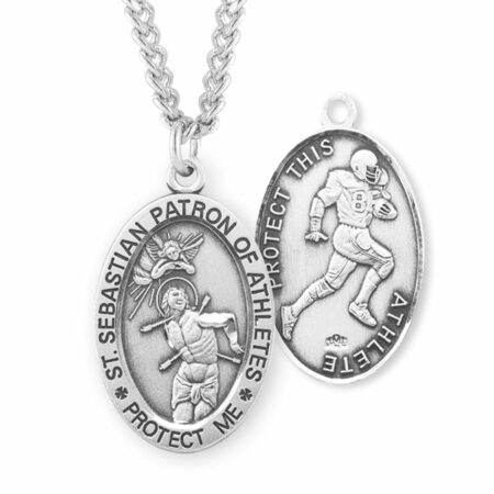 Saint Sebastian Oval Sterling Silver Football Male Athlete Medal