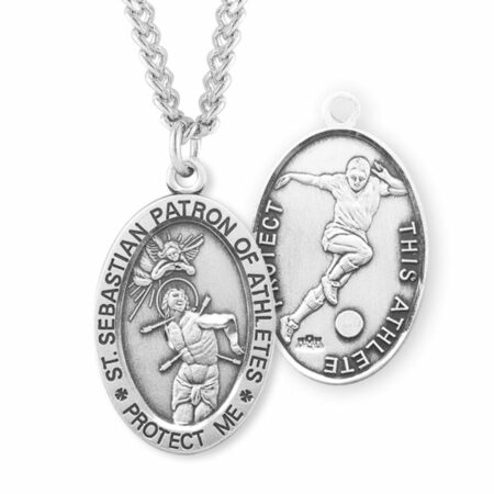 Saint Sebastian Oval Sterling Silver Soccer Male Athlete Medal