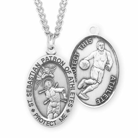 Saint Sebastian Oval Sterling Silver Basketball Male Athlete Medal