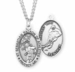 Saint Sebastian – Patron Saint of Athletes Sterling Silver Oval Golf Athlete Medal – 1.1" x 0.7" – 24" Chain