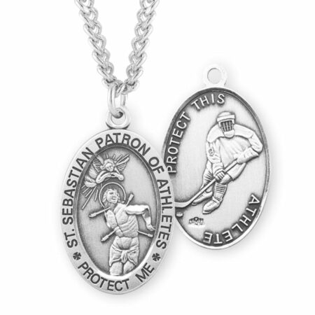 Saint Sebastian Oval Sterling Silver Hockey Male Athlete Medal