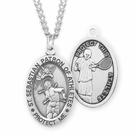 Saint Sebastian Oval Sterling Silver Tennis Male Athlete Medal
