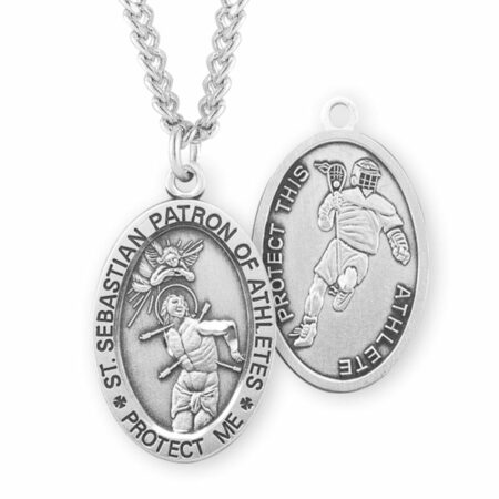 Saint Sebastian Oval Sterling Silver Lacrosse Male Athlete Medal