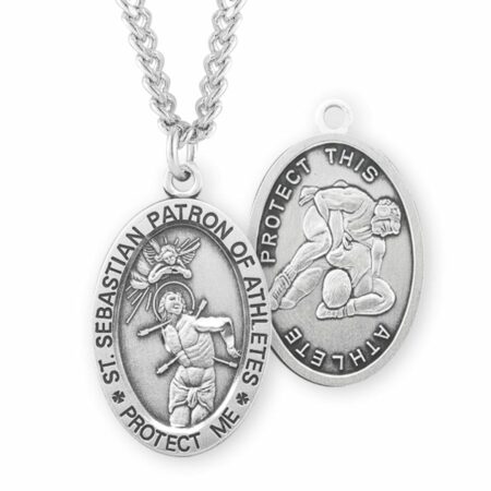 Saint Sebastian Oval Sterling Silver Wrestling Male Athlete Medal