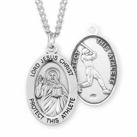 Lord Jesus Christ Oval Sterling Silver Baseball Male Athlete Medal