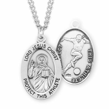 Lord Jesus Christ Oval Sterling Silver Soccer Male Athlete Medal